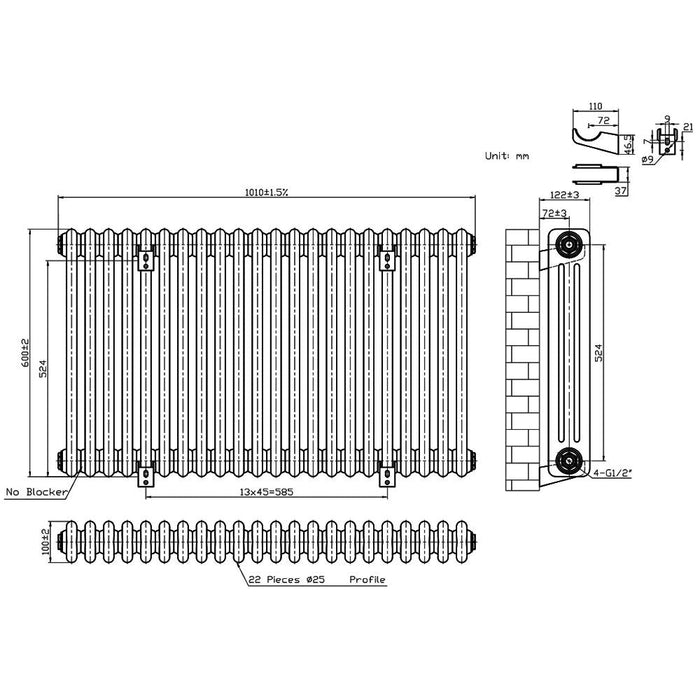 Eastbrook Imperia 3 Column Radiator Matt Anthracite