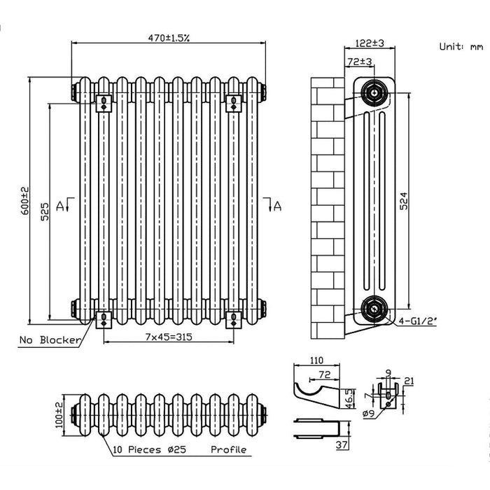 Eastbrook Imperia 3 Column Radiator Matt Anthracite