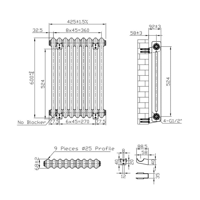 Eastbrook Imperia Vertical 2 Column Radiator - Matt Black