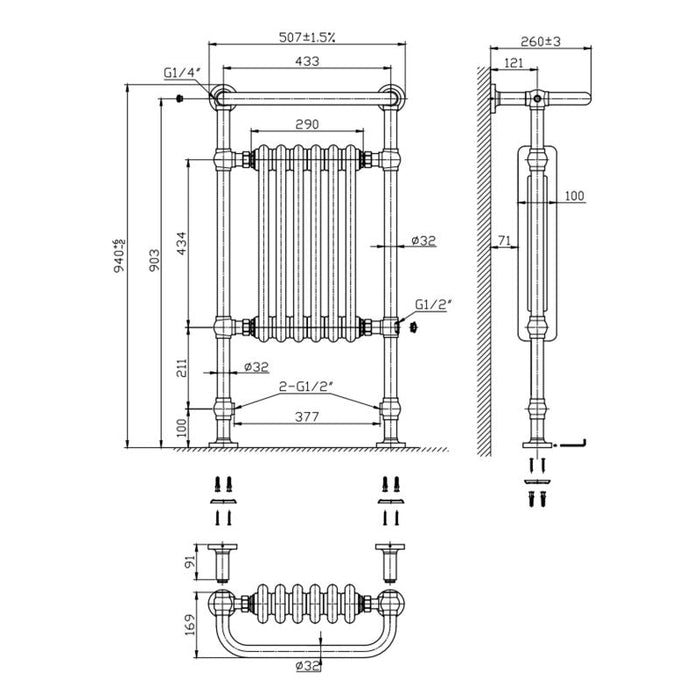 Eastbrook Isbourne Heated Towel Rail Chrome/White - Heated