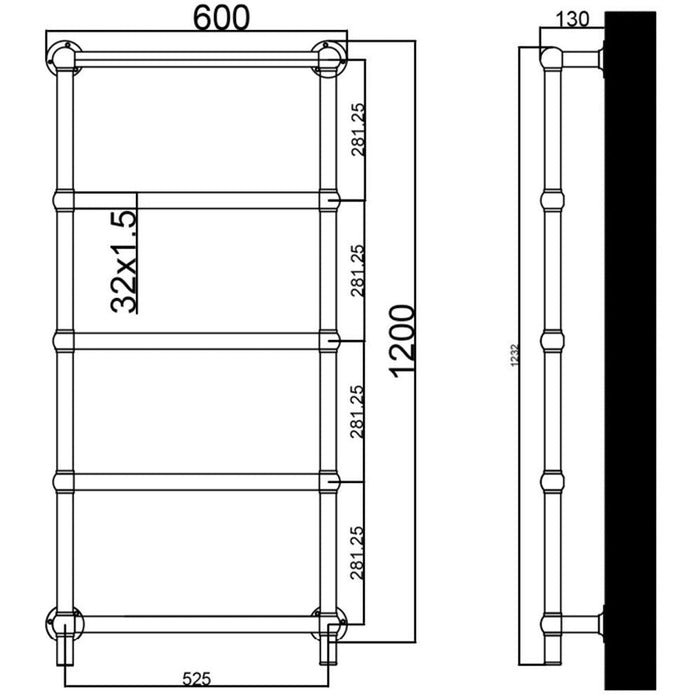 Eastbrook Kennet Dry Element Electric Towel Rail Matt