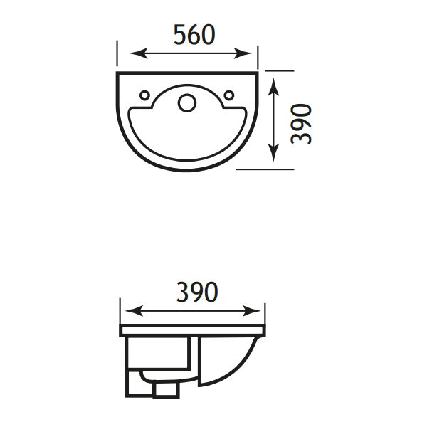 Eastbrook Kompact Semi Recessed Basin - 560mm Wide - 2 TH