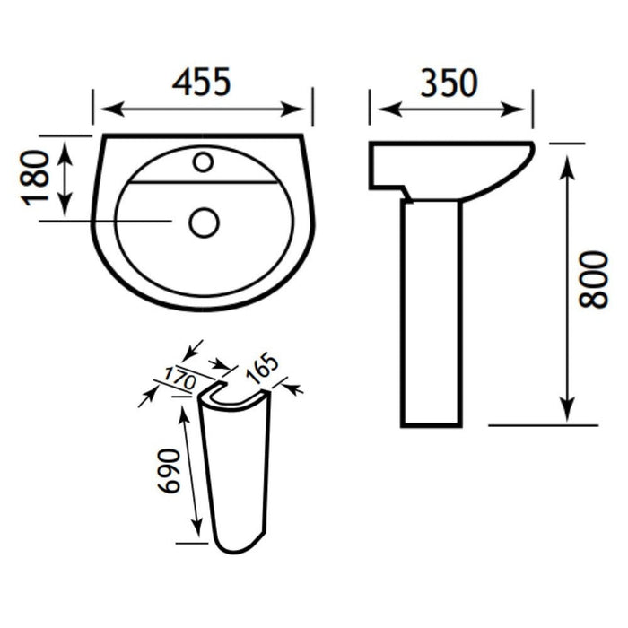 Eastbrook Loire Basin With Full Pedestal - 455mm Wide