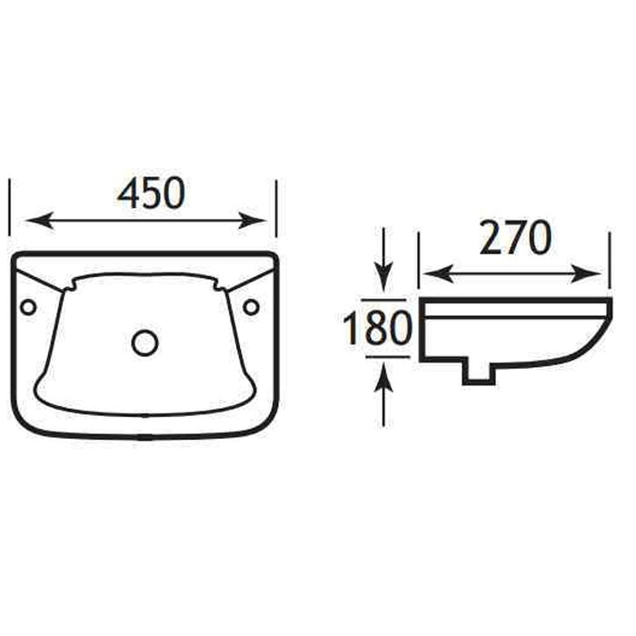 Eastbrook Loire Wall Hung Cloakroom Basin - 450mm Wide