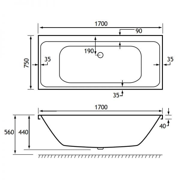 Eastbrook Malin Beauforte Double Ended Bath - No TH - White