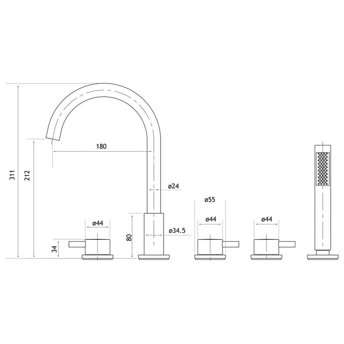 Eastbrook Meriden 5 Hole Deck Mounted Bath Shower Mixer Tap