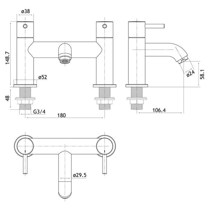 Eastbrook Meriden Deck Mounted Bath Filler Tap With Curve