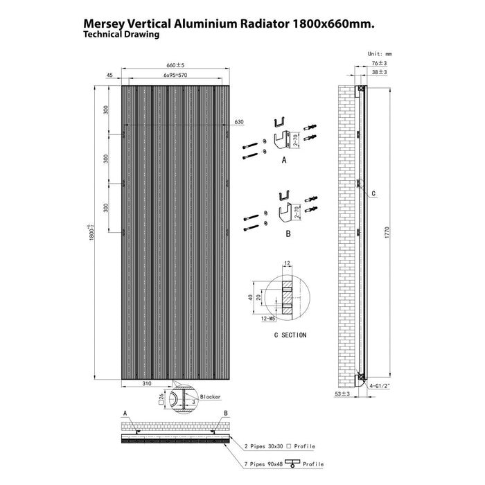 Eastbrook Mersey Aluminium Designer Radiator Matt