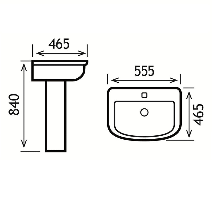 Eastbrook Metro Slim Basin With Full Pedestal - 555mm Wide