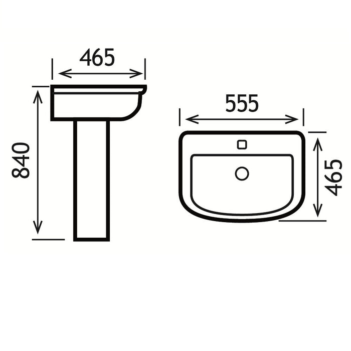 Eastbrook Metro Slim Wall Hung Basin - 555mm Wide - 1 TH