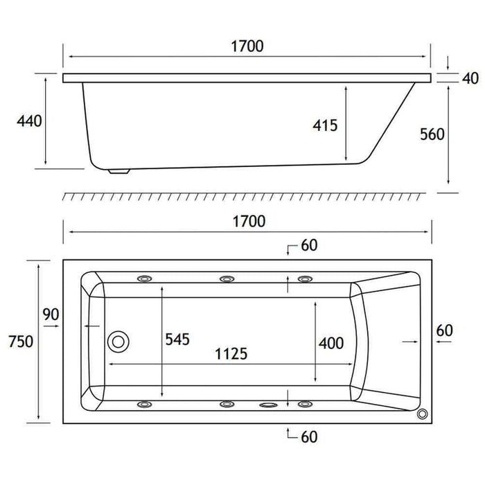 Eastbrook Portland Beauforte Single Ended Whirlpool Bath