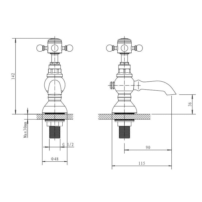 Eastbrook Portobello Basin Pillar Taps - Chrome - Basin