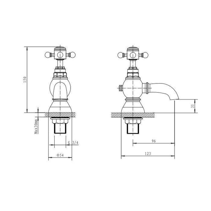 Eastbrook Portobello Bath Pillar Taps - Chrome - Bath