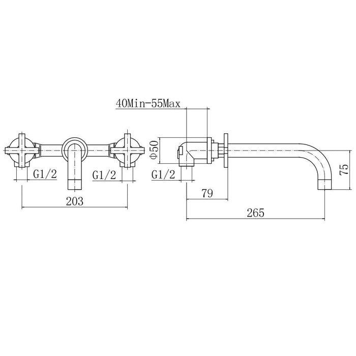 Eastbrook Prado Star 3 Hole Wall Mounted Bath Filler Tap
