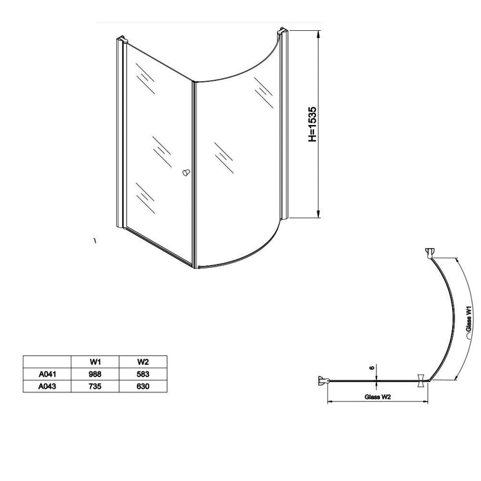 Eastbrook Prado Type 1-2 C Shape Shower Bath Screen - 6mm