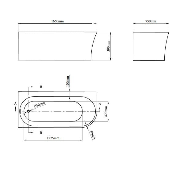 Eastbrook Radcot Single Ended Bath - 1650mm X 750mm - White