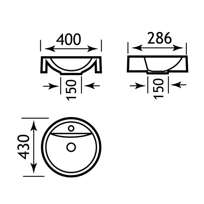 Eastbrook Renata Sit On Countertop Basin - 400mm Wide - 1