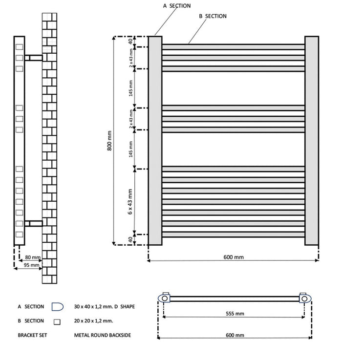 Eastbrook Rion Straight Heated Towel Rail Chrome - Heated