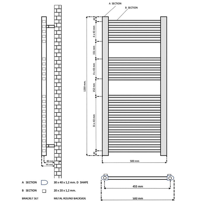 Eastbrook Rion Straight Heated Towel Rail Chrome - Heated