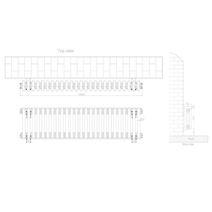 Eastbrook Rivassa Horizontal 3 Column Radiator - 300mm x