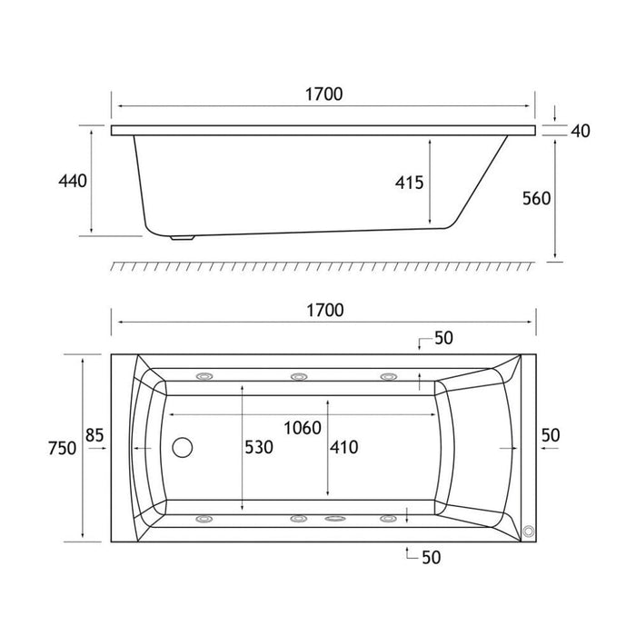 Eastbrook Rockall Beauforte Single Ended Whirlpool Bath - 6