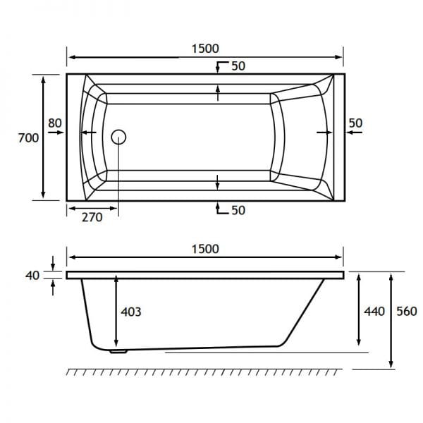 Eastbrook Rockall Single Ended Bath - No TH - White