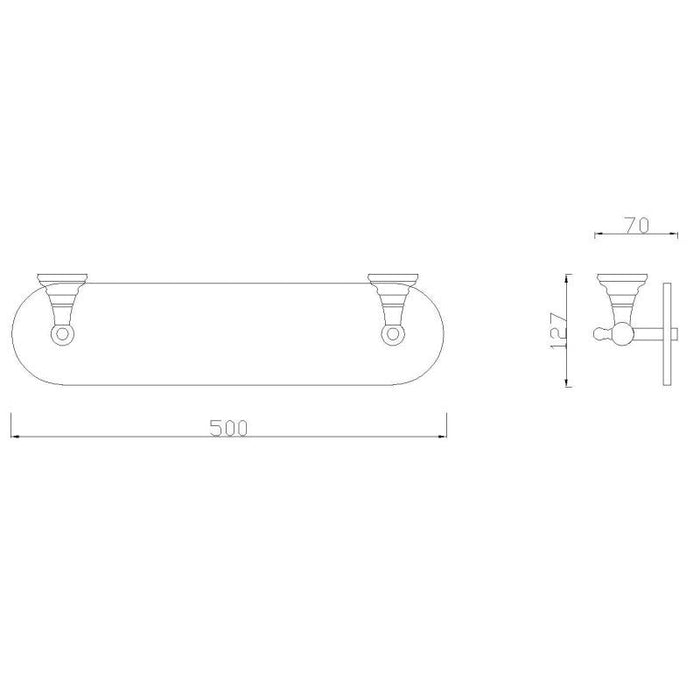 Eastbrook Rockingham Glass Shelf With Barrier - 500mm Long
