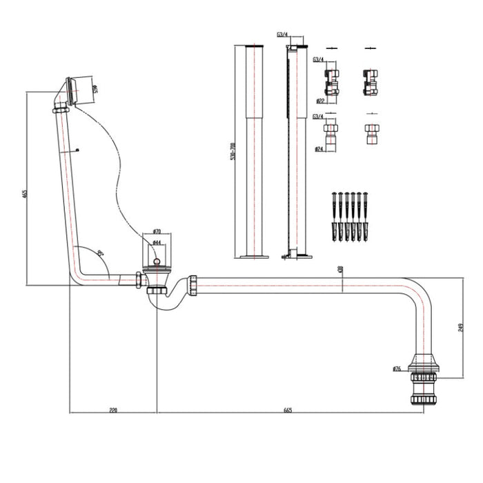 Eastbrook Roll Top Bath Waste Pack - Bath Wastes