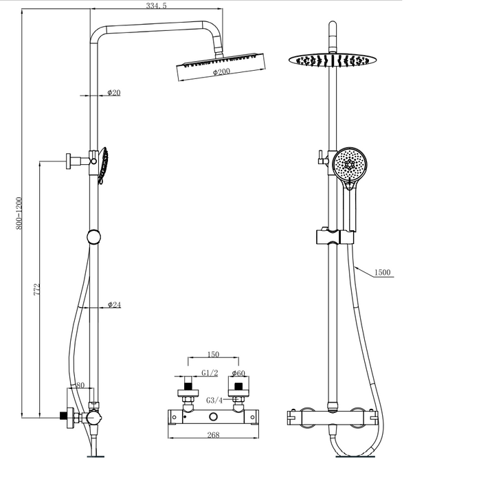 Eastbrook Round Thermostatic Bar Shower Mixer With Shower
