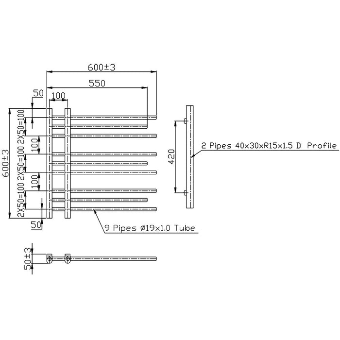 Eastbrook Rubin Vertical Designer Heated Towel Rail - 600mm