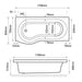 Eastbrook Shannon P Shaped Shower Bath - No TH - White