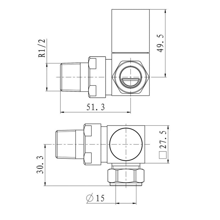 Eastbrook Square Corner Radiator Valves Pair - Heating