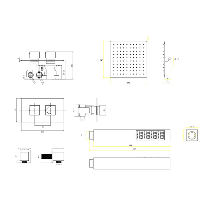 Eastbrook Square Thermostatic Concealed Shower Set - Shower