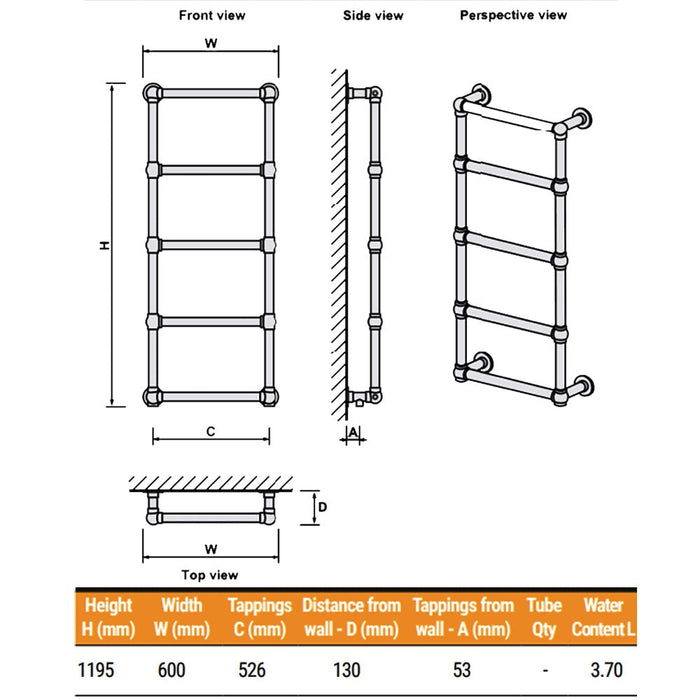 Eastbrook Stour Vertical Straight Heated Towel Rail