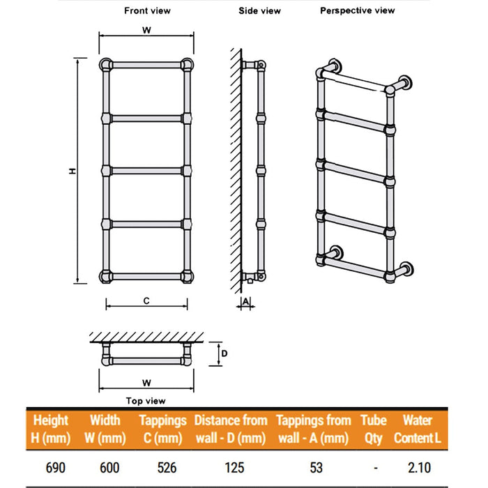 Eastbrook Stour Vertical Straight Heated Towel Rail
