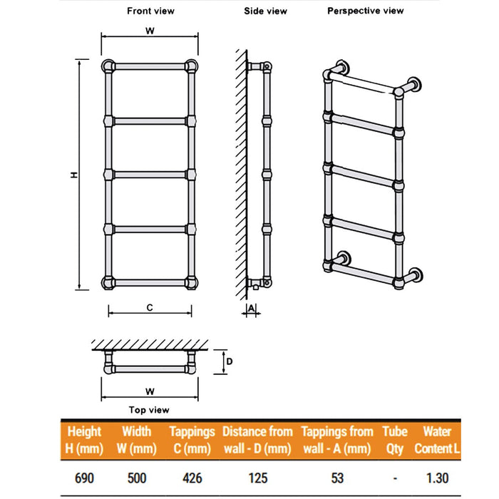 Eastbrook Stour Vertical Straight Heated Towel Rail