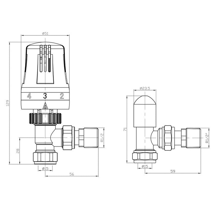 Eastbrook Thermostatic Lockshield Angled TRV Radiator Valve