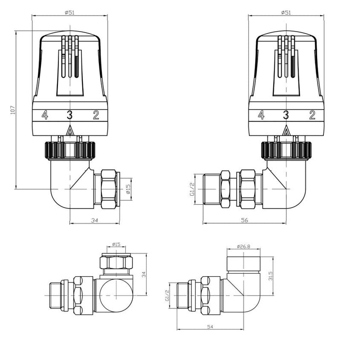 Eastbrook Thermostatic Lockshield Corner TRV Radiator Valve