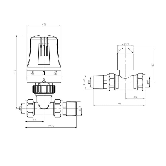 Eastbrook Thermostatic Lockshield Straight TRV Radiator