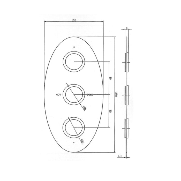 Eastbrook Triple Shower Valve Plate With Round Rings