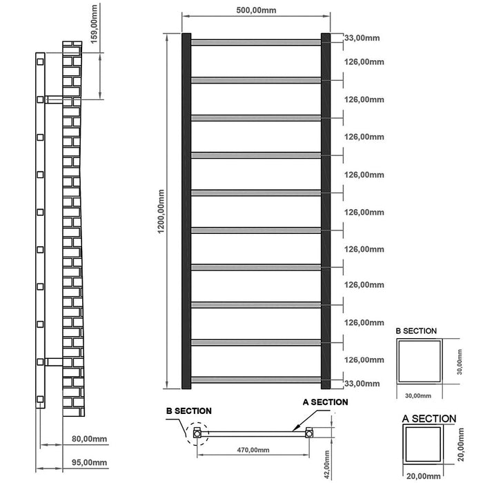 Eastbrook Tuscan Square Multirail Straight Heated Towel