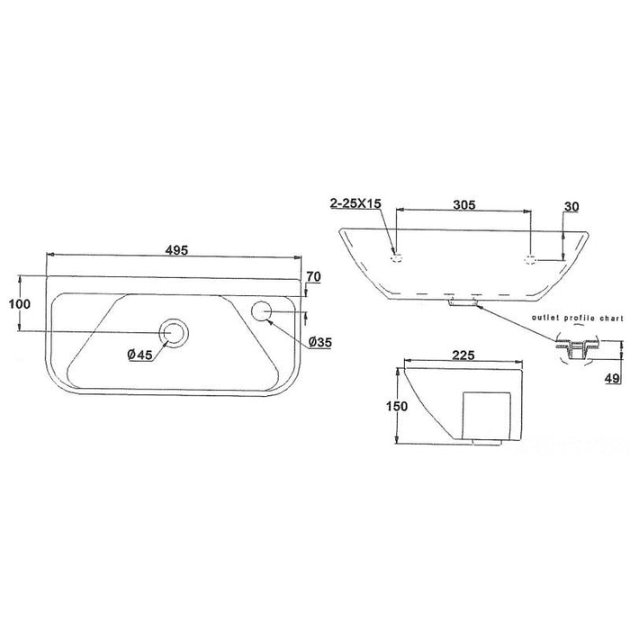 Eastbrook Wall Hung Cloakroom Basin With Overflow - 509mm