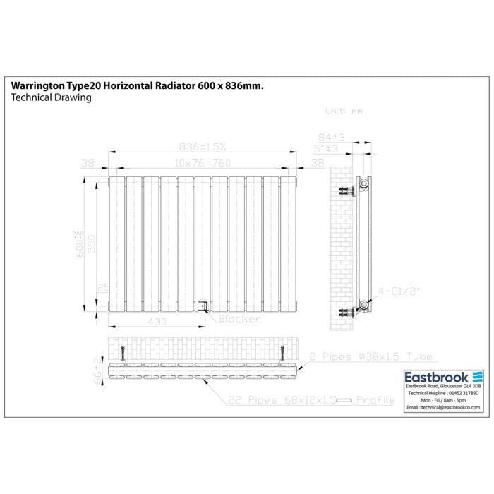 Eastbrook Warrington Type 20 Horizontal Designer Radiator