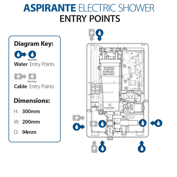 Triton Aspirante Electric Shower - 9.5kW - Brushed Steel