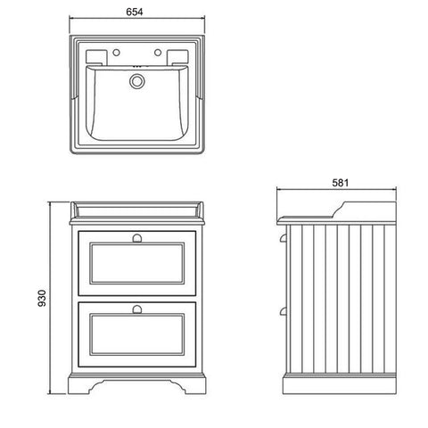 Burlington 670mm 2 Drawer Floorstanding Vanity Unit