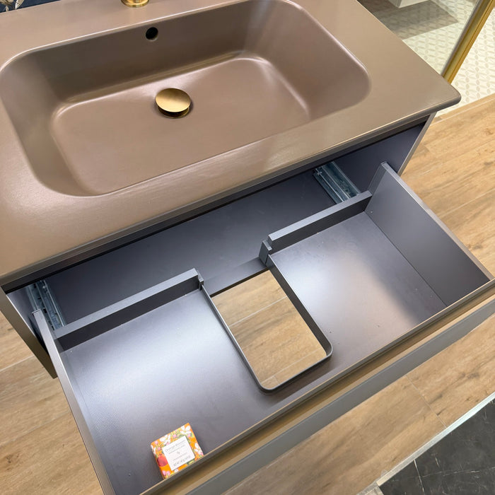 Ex-Display Novello Bloom Onda 800mm Wall Hung Vanity Unit - Fango Soft