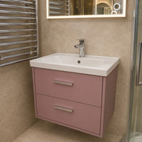 Ex-Display Sonas Finland 600mm 2 Drawer Wall Hung Vanity Unit with Basin - Cashmere Pink with Brushed Chrome Handles