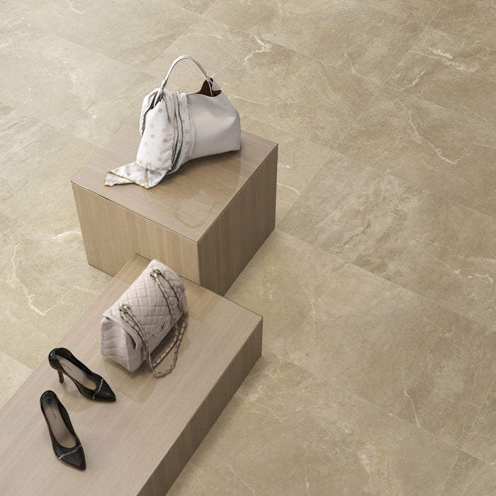 Favola Crema Stone Effect Matt Porcelain Wall & Floor Tile