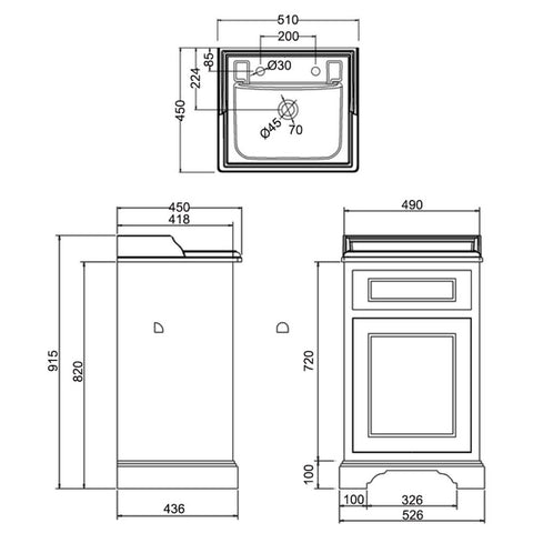 Burlington Classic 530mm 1 Door Floorstanding Vanity Unit