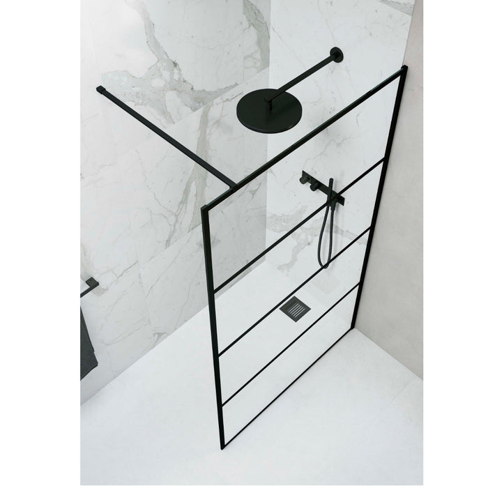 Flair Ayo 8mm Framed Linear Border Wetroom Glass Panel - Matt Black